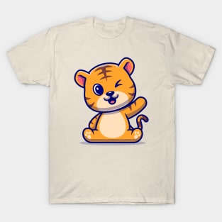 Cute Tiger Waving Hand Cartoon T-Shirt